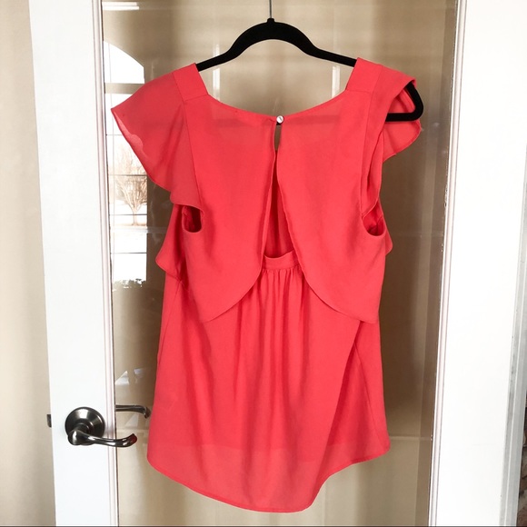 Anthropologie Coral Flutter Sleeve Blouse - Picture 5 of 5
